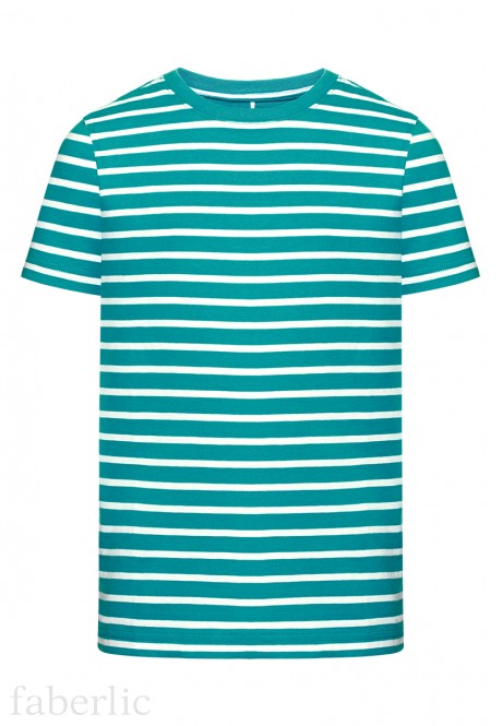 Трикотажная футболка в полоску для мальчика, цвет бирюзовый