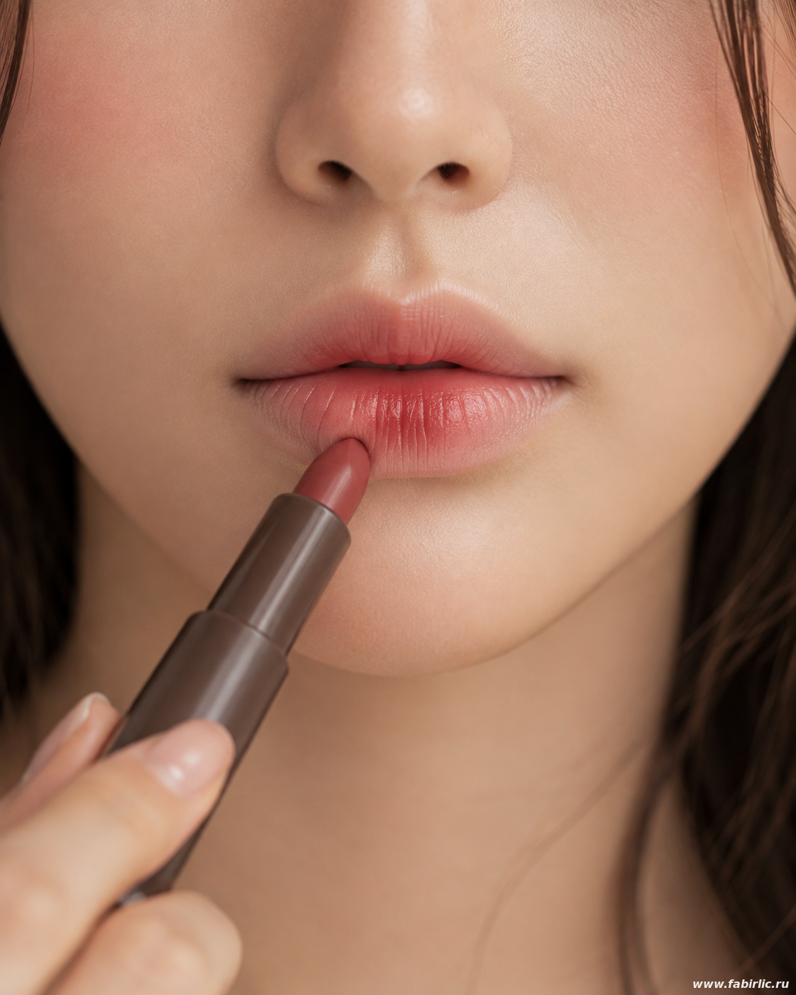 Нанесение цвета в центр губ для эффекта blurred lips