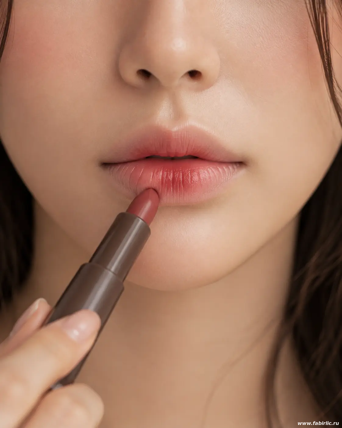 Нанесение цвета в центр губ для эффекта blurred lips