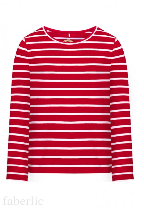 Трикотажная футболка в полоску с длинными рукавами для девочки, цвет красный