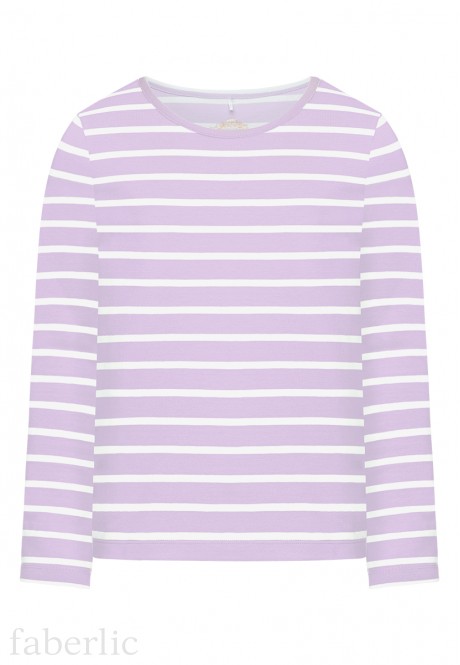 Трикотажная футболка в полоску с длинными рукавами для девочки, цвет сиреневый