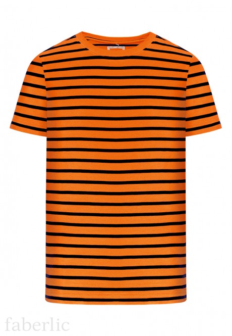 Трикотажная футболка в полоску для мальчика, цвет оранжевый