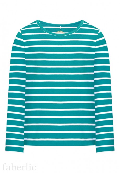 Трикотажная футболка в полоску с длинными рукавами для девочки, цвет бирюзовый